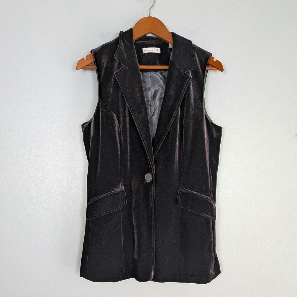 Velvet Vest 12 Black Gothic Longline Coldwater Creek Layering Holiday Academia